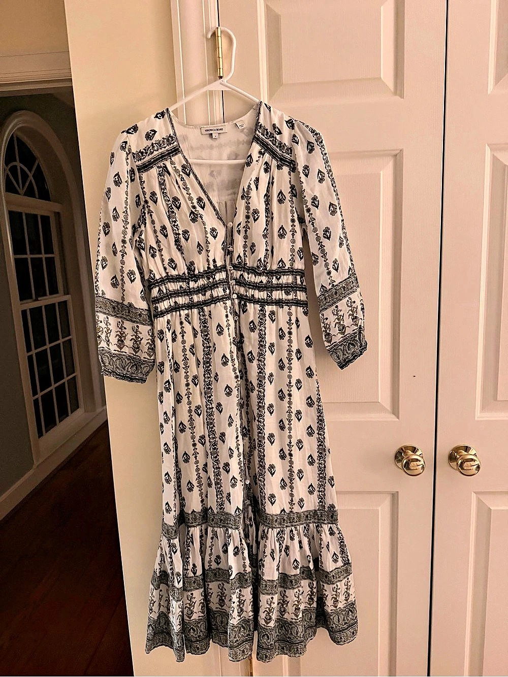Veronica Beard Castella Midi Dress White & Black Size 4